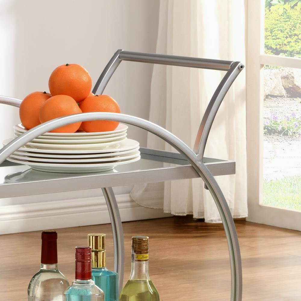 FirsTime & Co. Silver Odessa Mirrored Bar Cart, Glam, Metal, 27.5 x 14 x 33 in