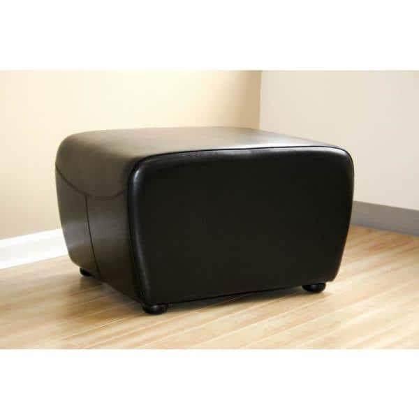 Full Leather Ottoman with Rounded Sides Black - Baxton Studio: Espresso Bycast, Non-Marking Feet, Comfort Padding