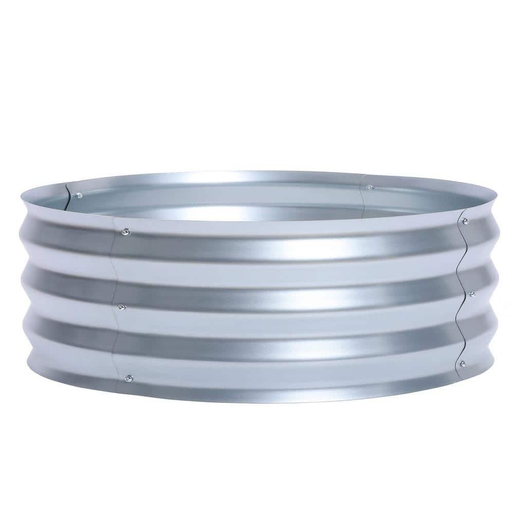 LuxenHome 3ft Round Galvanized Metal Raised Garden Bed Planter Silver