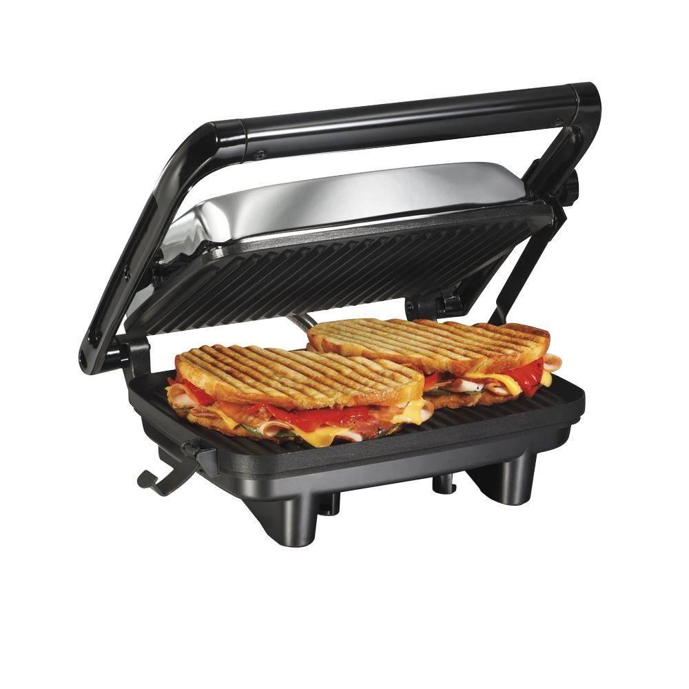 Hamilton Beach Panini Press & Gourmet Sandwich Maker, 10" x 8" Nonstick Grill Plates, 25460G