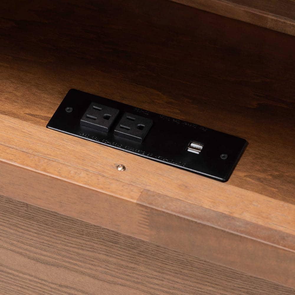 Queen Erie Platform Storage Bed with Built-In Outlet Walnut - Baxton Studio