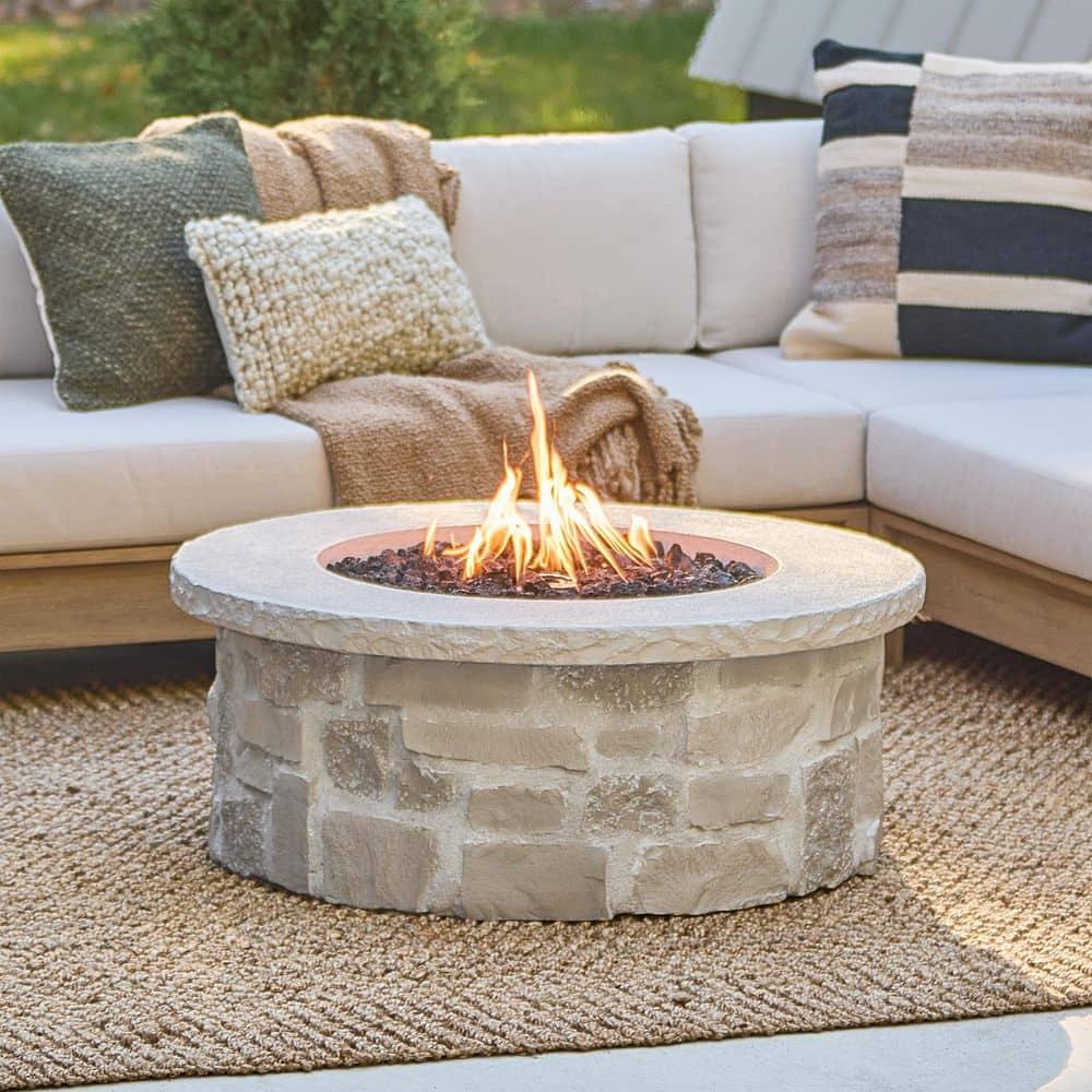 Real Flame Scottsdale 40" Round Stone Propane Fire Pit Table By Real Flame