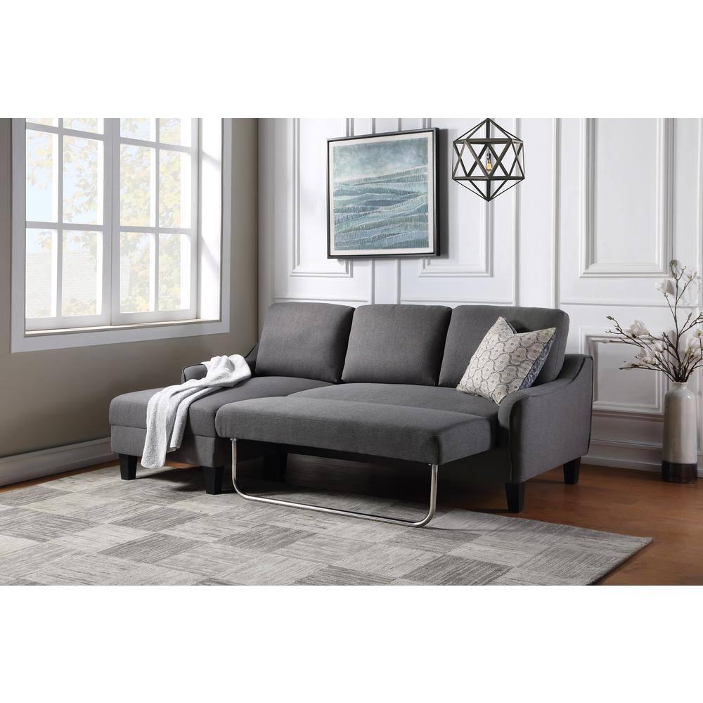 Lester Chaise Sleeper Sofa in Gray fabric with Black legs
