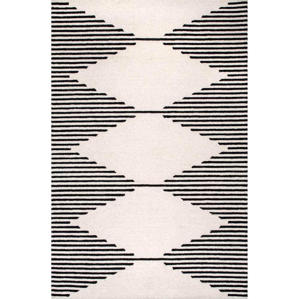 8'x10' Flynn Handmade Contemporary Wool Area Rug Ivory - nuLOOM: Geometric Pattern, Low Pile, Indoor Use
