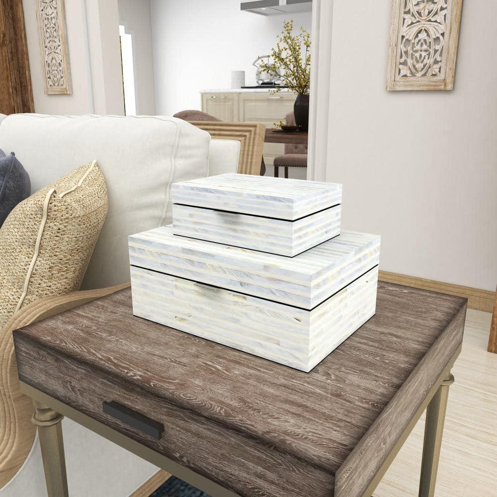 Set of 2 Shell Mosaic Patterned Wood Box White - Olivia & May