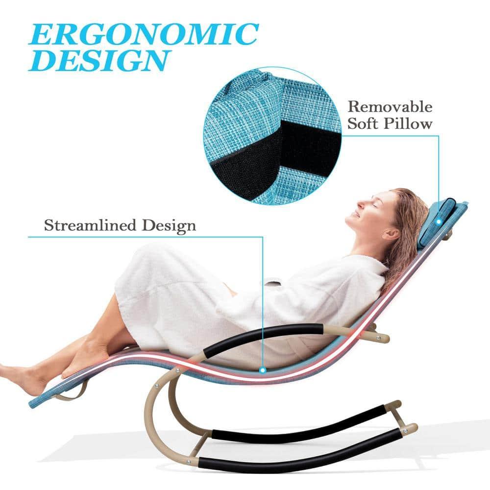 Metal Patio Outdoor Rocking Chair in Blue with Headrest (1-Piece)