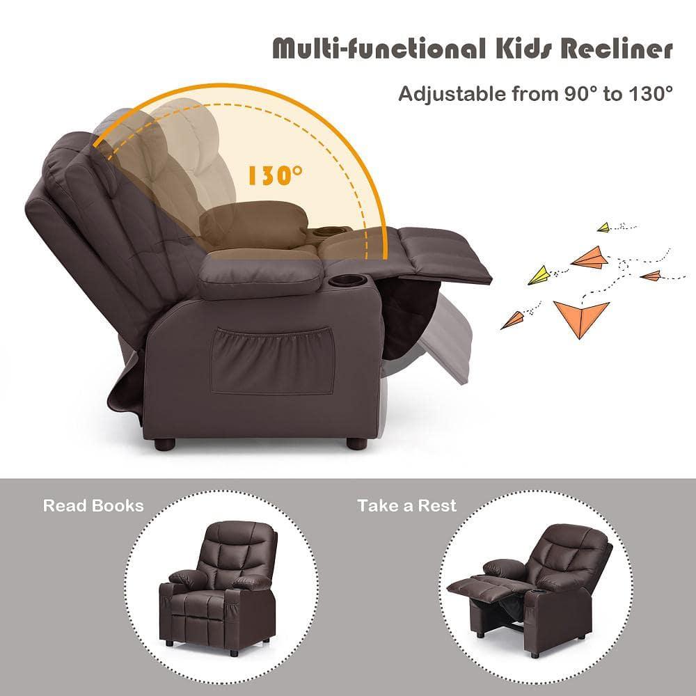 YYAo Recliner Chair,Toddler Reading Couch,Kids Recliner Chair with Cup Holder and Footrest for Children-Brown