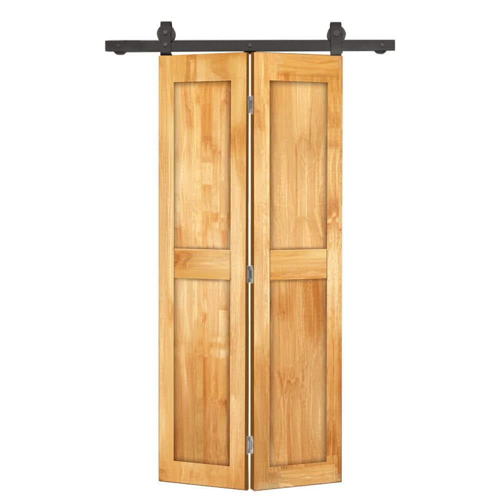 Calhome 2 Panel Shaker Pine Wood Bi-Fold Door with Sliding Barn Door Hardware Kit