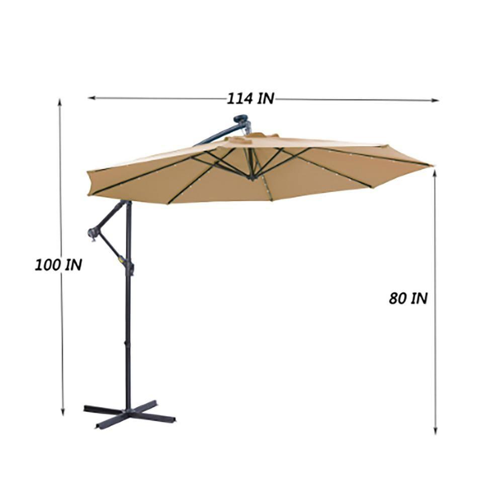 10 FT Solar LED Patio Umbrella with Hanging Cantilever Design, 32 Lights, Adjustable Tilt, Waterproof and UV Protection for Outdoor Garden, Deck, and Patio