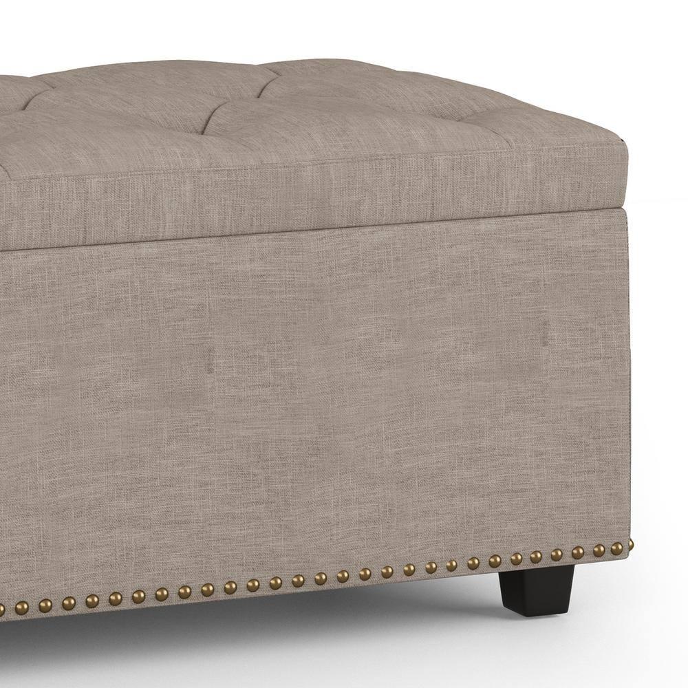 Simpli Home Hamilton 44"W Upholstered Lift-Top Storage Ottoman with Nailhead Trim and Tufted Detailing