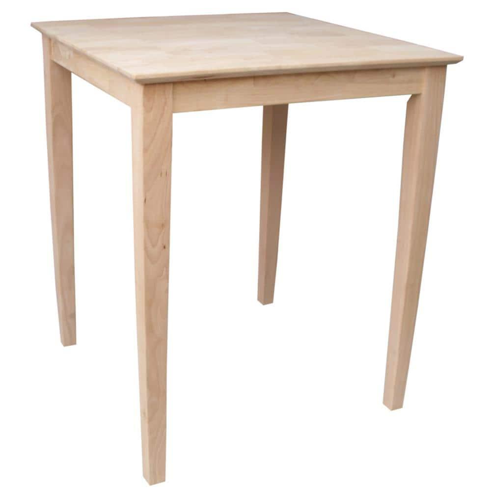 30" Square Solid Wood Counter Height Table with Shaker Legs Unfinished - International Concepts