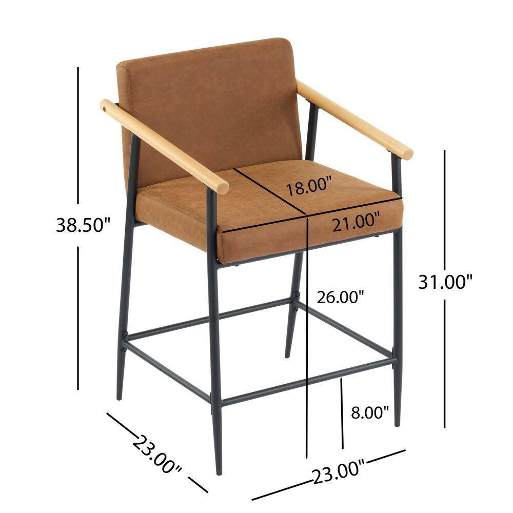 Christopher Knight Home Emil Mid Century Modern Upholstered Counter Stool with Iron Frame (Set of 2), Brown