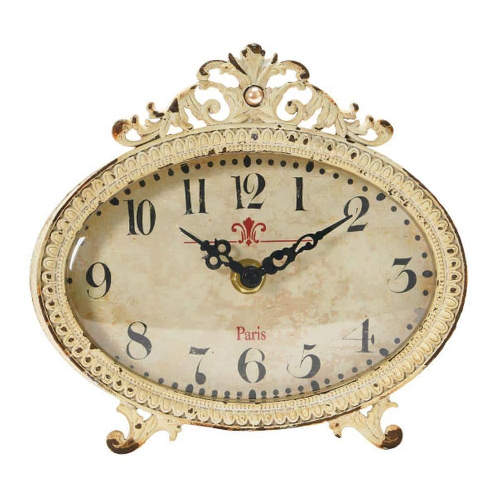 Storied HomeDistressed Pewter Mantel Clock, Cream