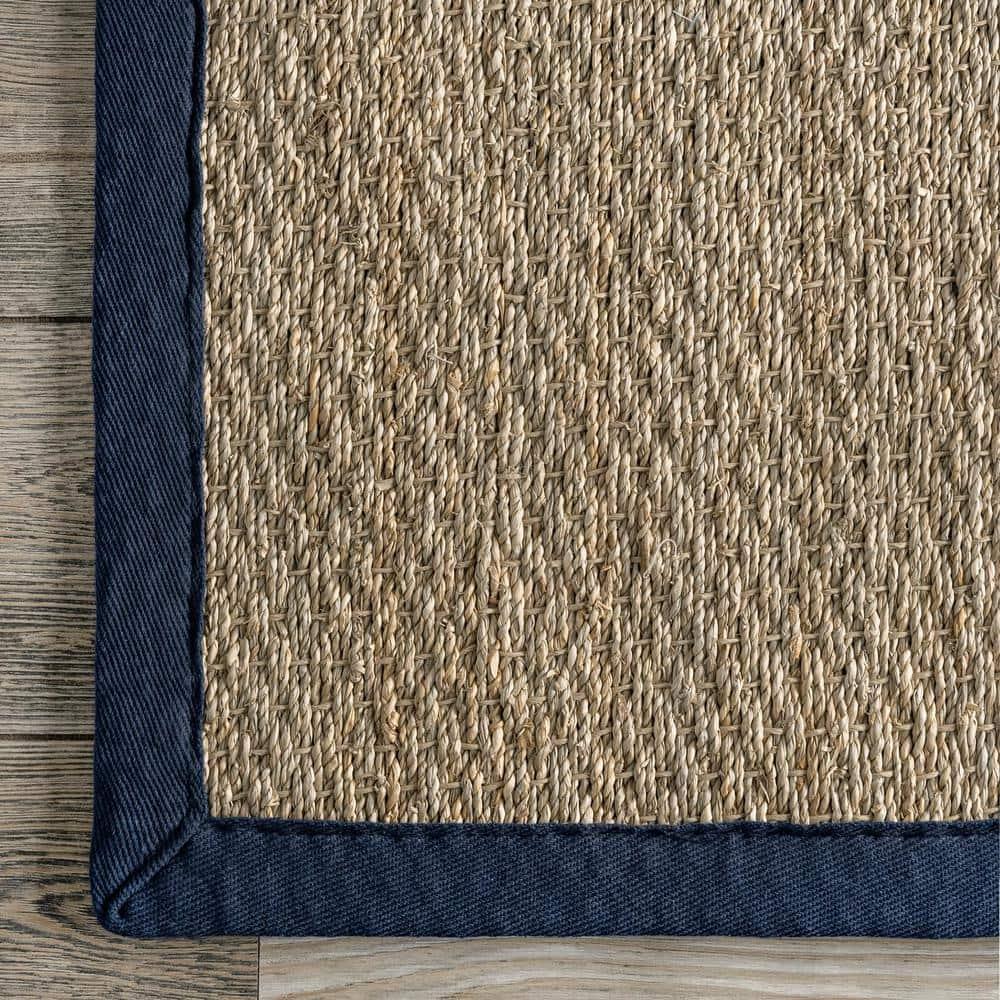nuLOOM 3x5 Elijah Seagrass Area Rug, Navy, Solid Farmhouse Style, Cotton Bordered, Basketweave, Natural Fiber, For Bedroom, Dining Room, Living Room, Hallway, Office, Kitchen, Entryway