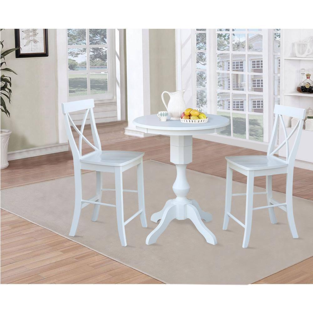 30" Round Top Pedestal Counter Height Table - White