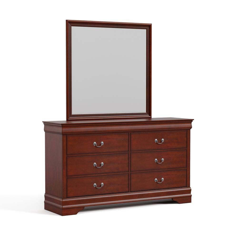 Furniture of America Toni Wood 6-Drawer Dresser with Mirror in Cherry