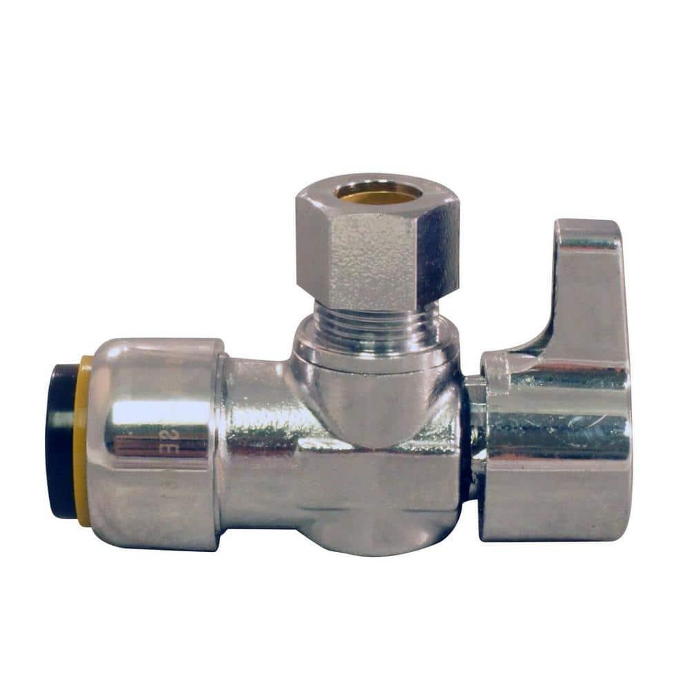 Tectite FSBVA1238C 1/2 in. Chrome-Plated Brass Push-to-Connect x 3/8 in. O.D. Compression Quarter-Turn Angle Stop Valve