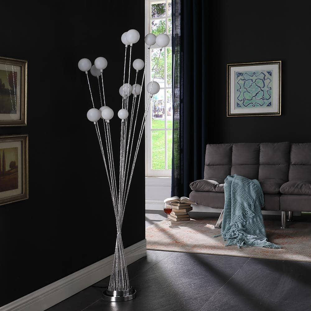 Ore International 16-Light Acrylic Globe Aluminun Led Chrysanthe Silver Chrome Metal Floor Lamp