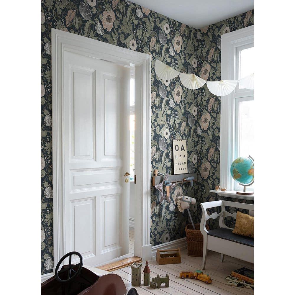 Navy and Pink Floral Non-Woven Wallpaper Roll