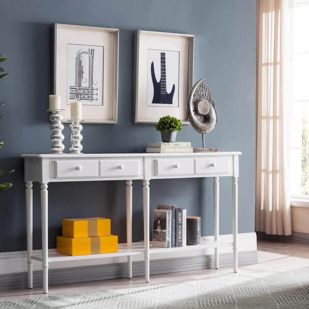 Leick Home Coastal Notions Solid Wood Console Table with Shelf, White