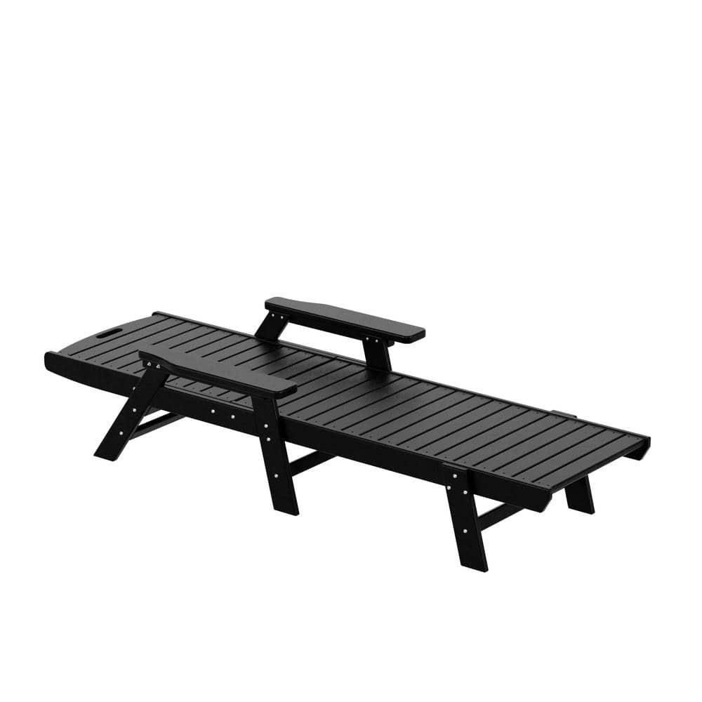 Polytrends Laguna 78" Poly Weather-Resistant Outdoor Chaise Lounge (Set of 2) Black