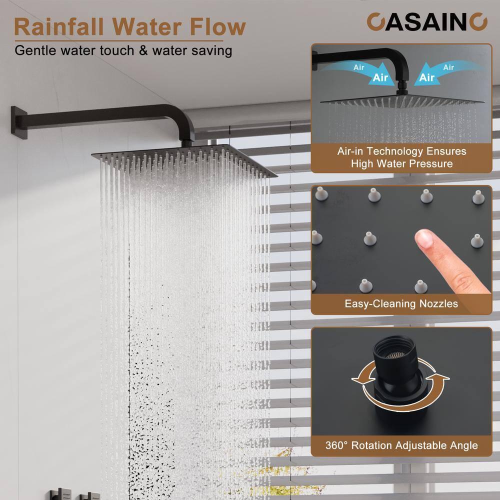 CASAINC CS6228-12MB Dual Shower Head Thermostatic Rainfall Shower System with Rough in-Valve and Shower Body Spray