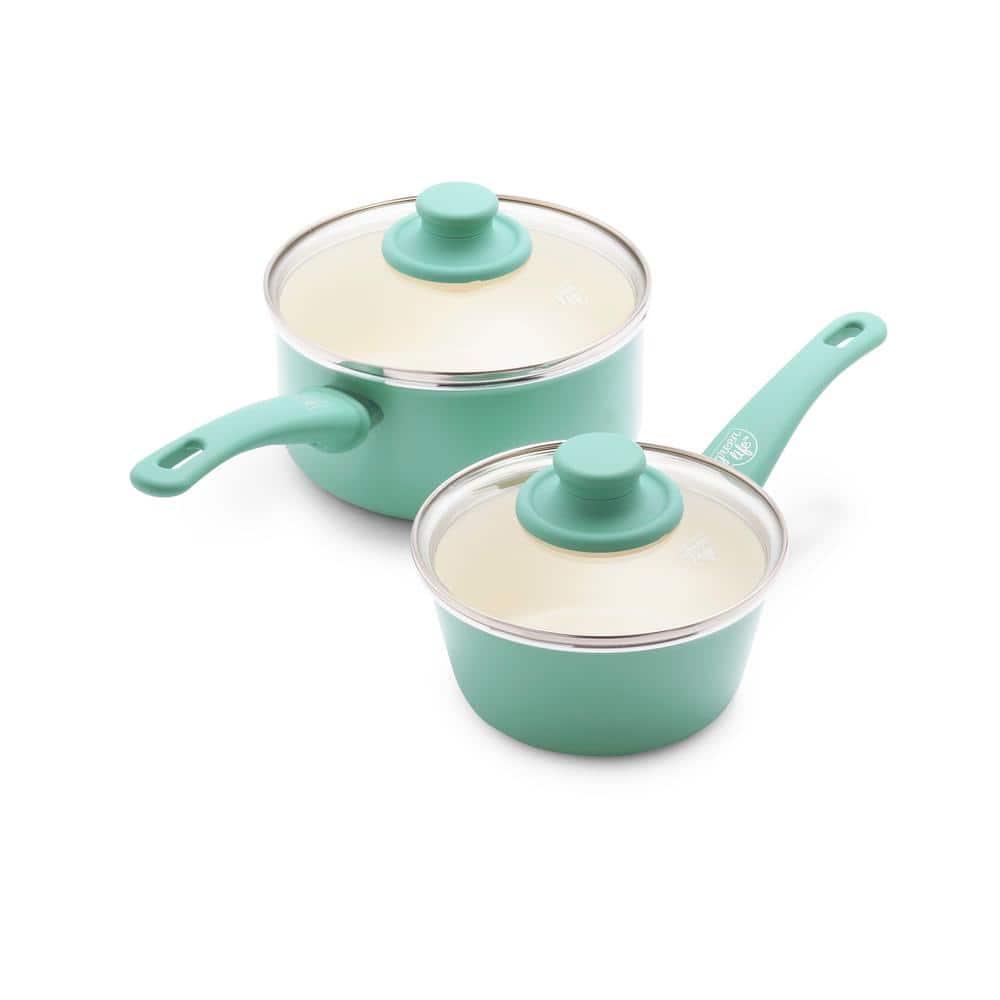 GreenLife GreenLife Soft Grip Healthy Ceramic Nonstick, 1QT And 2QT Saucepan Pot Set With Lids, Dishwasher Safe