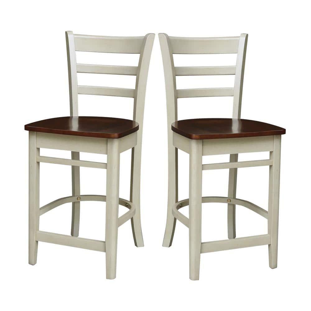 International Concepts 24" Emily Counter Height Barstool Antiqued Almond/Espresso: Hardwood Frame, Ladder-Back Design