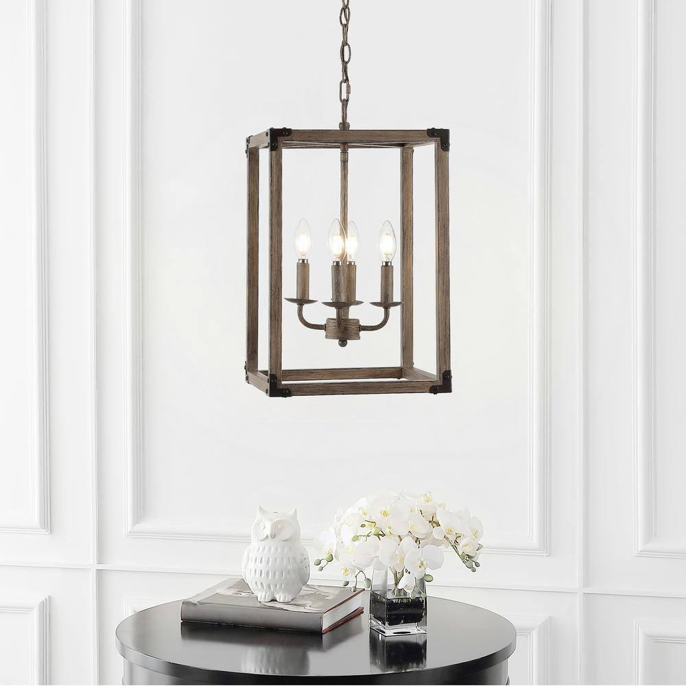Magnolia 12.13" 4-Light Adjustable Iron Rustic Farmhouse LED Pendant, Brown