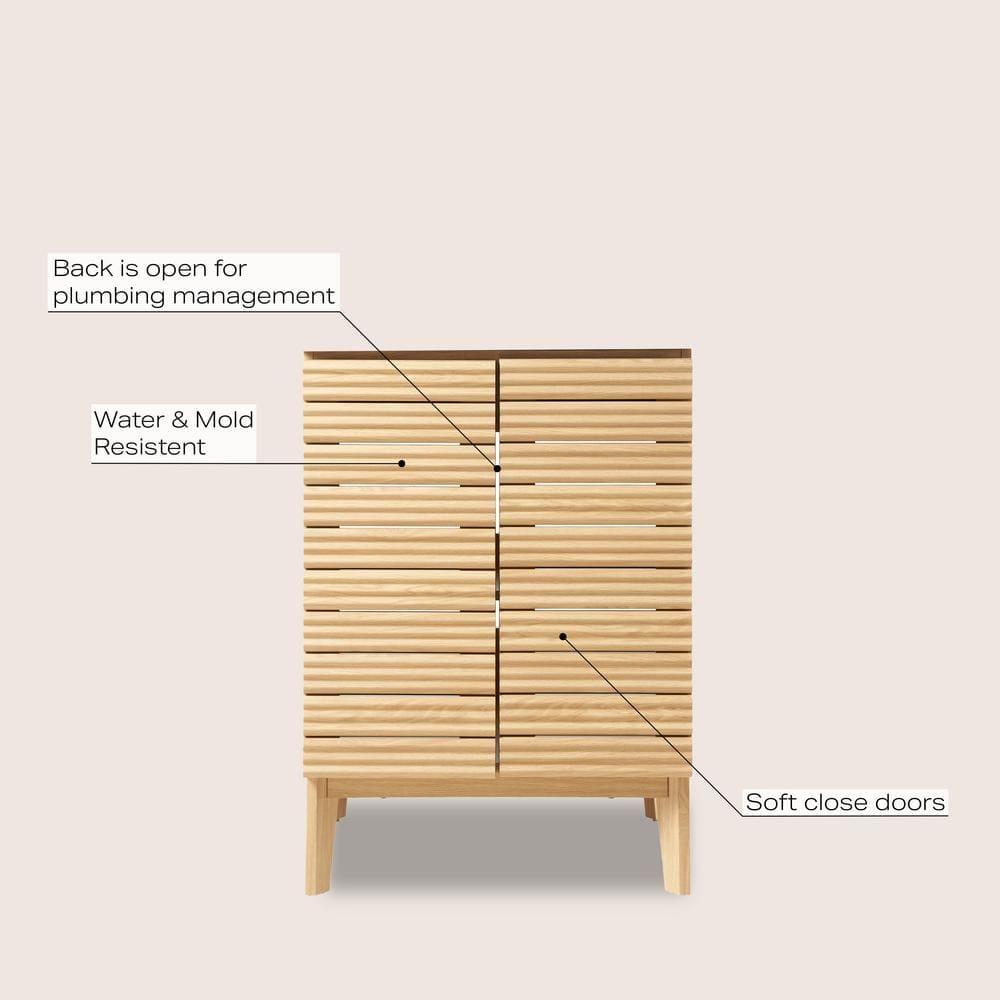 Calandre 24" Slat Modern Farmhouse 2-Shelf Bath Vanity Cabinet Only (Sink Basin not Included)
