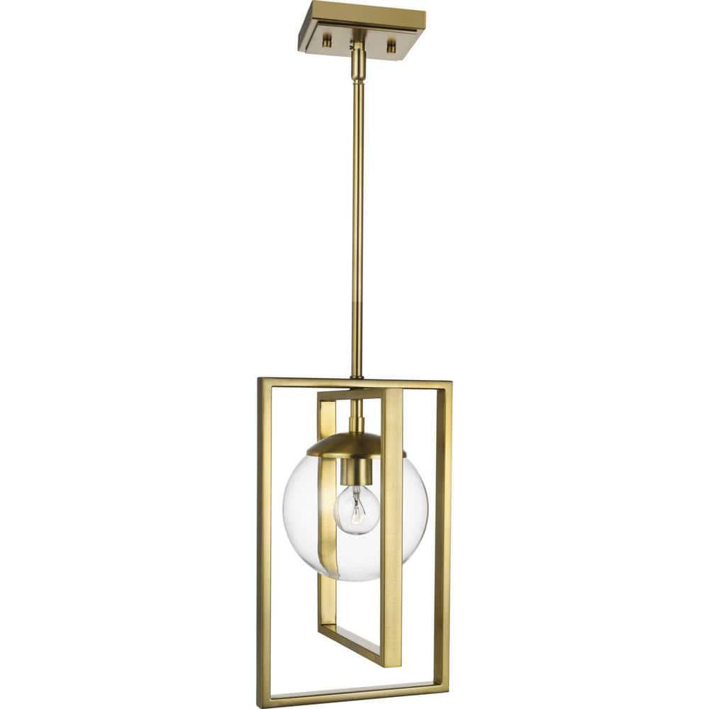 Progress Lighting Atwell 1-Light Pendant, Brushed Bronze, Clear Globe Shade