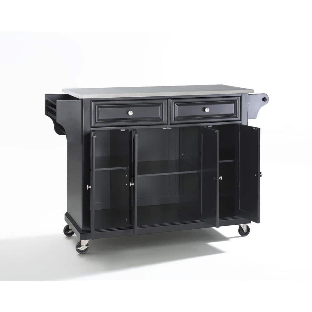 Crosley Furniture Wood/Stainless Steel Kitchen Cart in Black and Silver