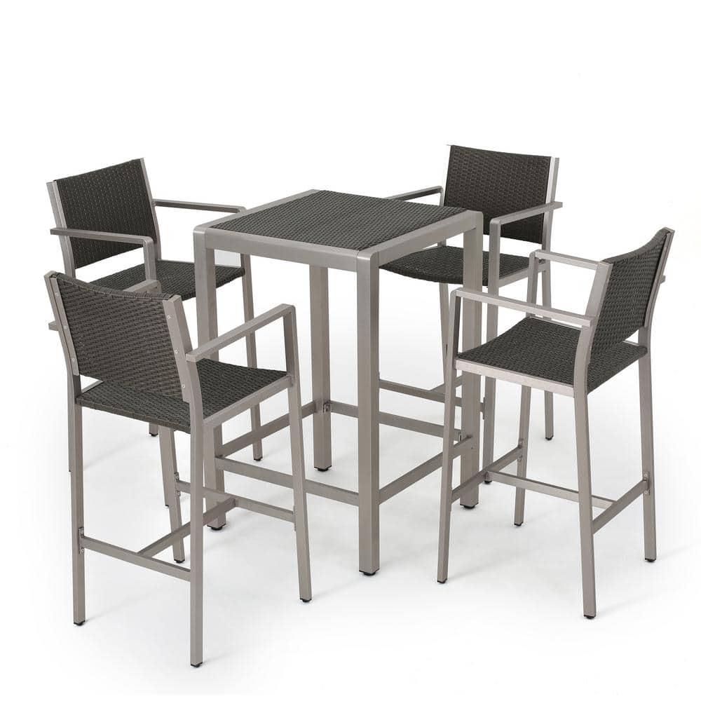 Noble House Cape Coral Outdoor 5 Piece Bar Set in Gray