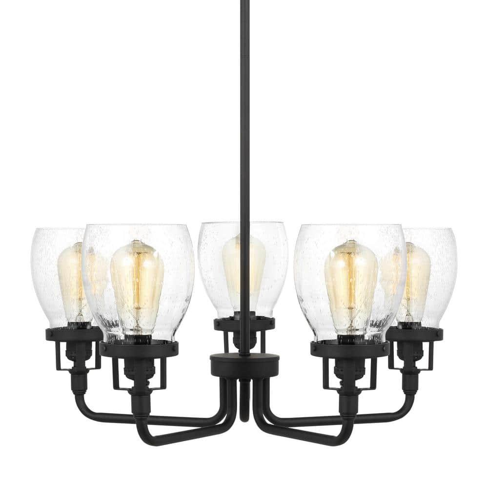 Midnight Black 5-Light Chandelier with Clear Seeded Glass
