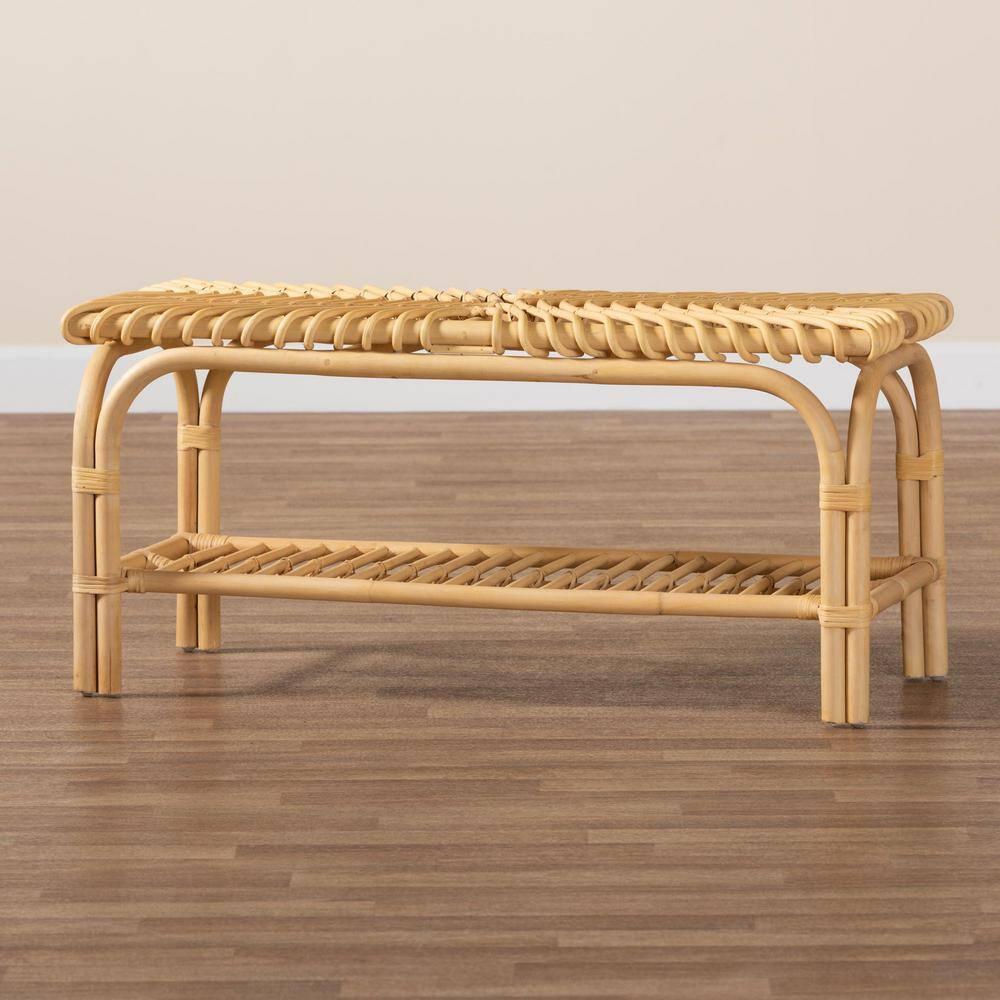 Himari Rattan Accent Bench Natural Brown - Baxton Studio: Handcrafted, Entryway, Bedroom, Shelf Storage