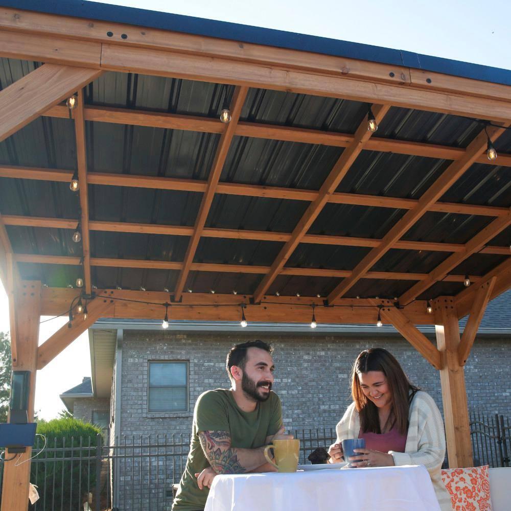 Backyard Discovery Arcadia 24'x12' Cedar Wood Gazebo, Galvanized Steel Roof, PowerPort