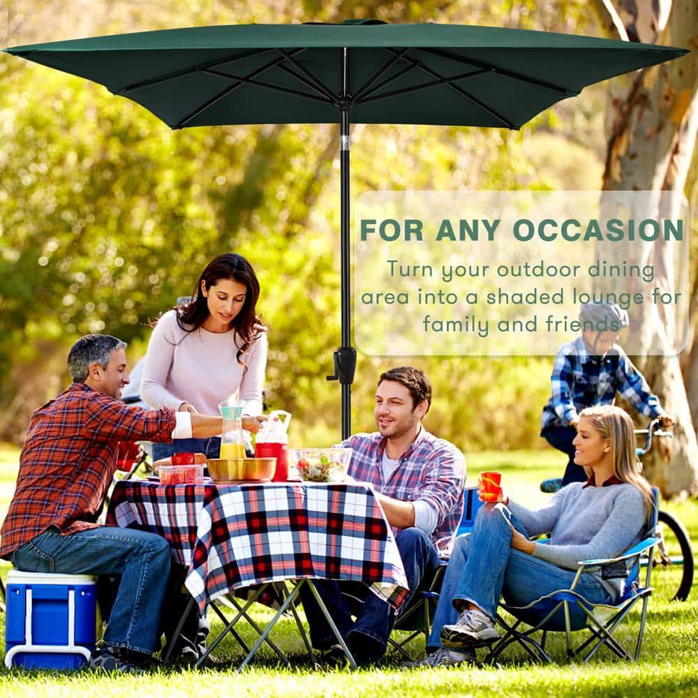 Sun-Ray 6.6x10 FT Rectangular Patio Umbrella with Push-Button Tilt and Hand Crank Canopy Lift, Table Umbrella with Solution Dyed Navy Fabric for Porch, Deck, Garden, and Swimming Pool, Hunter Green