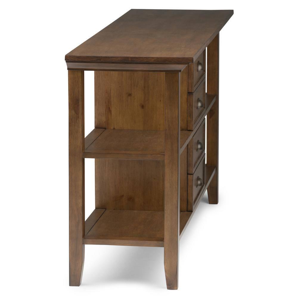 Simpli Home Redmond 54"W Solid Wood Storage Console Table with 4 Center Drawers and Open Shelves