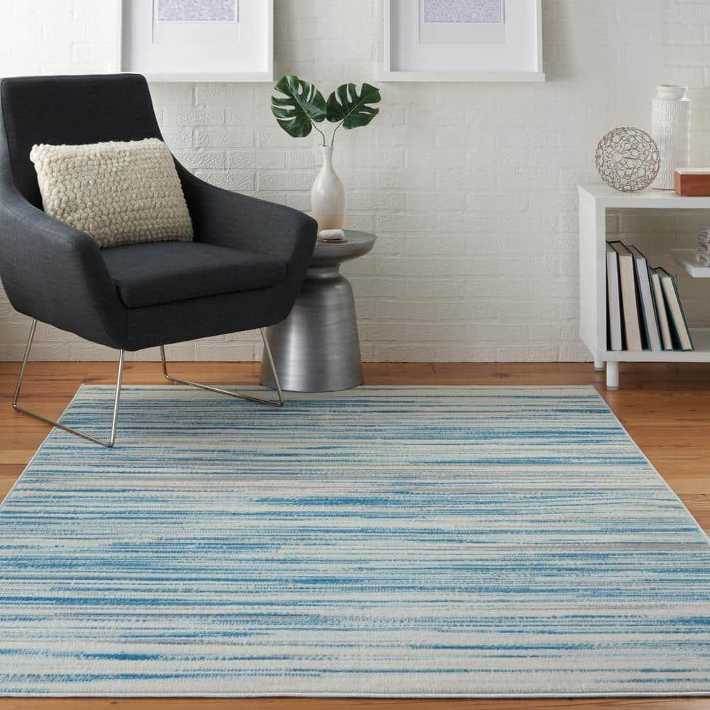 Nourison Jubilant 6' x 9' Blue Indoor Area Rug Coastal Contemporary Striped by Nourison