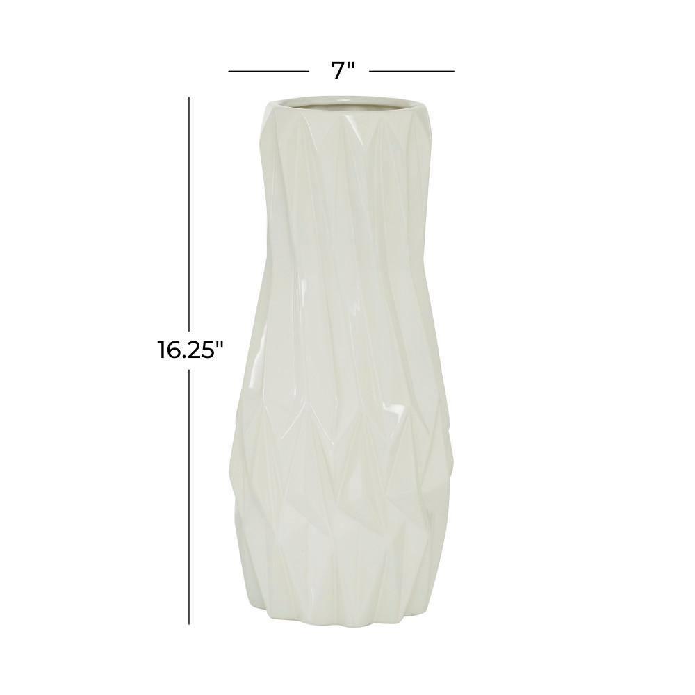 DecMode 16" Geometric White Ceramic Vase
