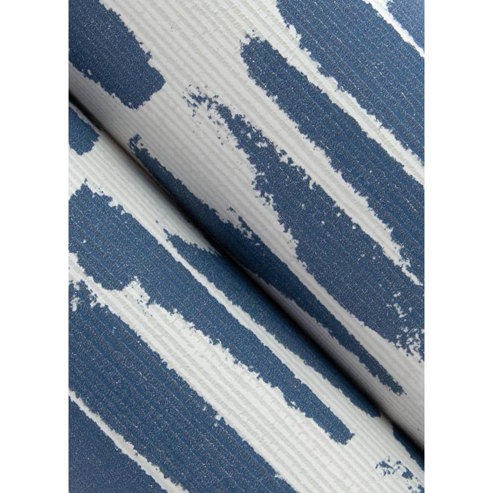 Indigo and White Abstract Stripe Non-Woven Wallpaper