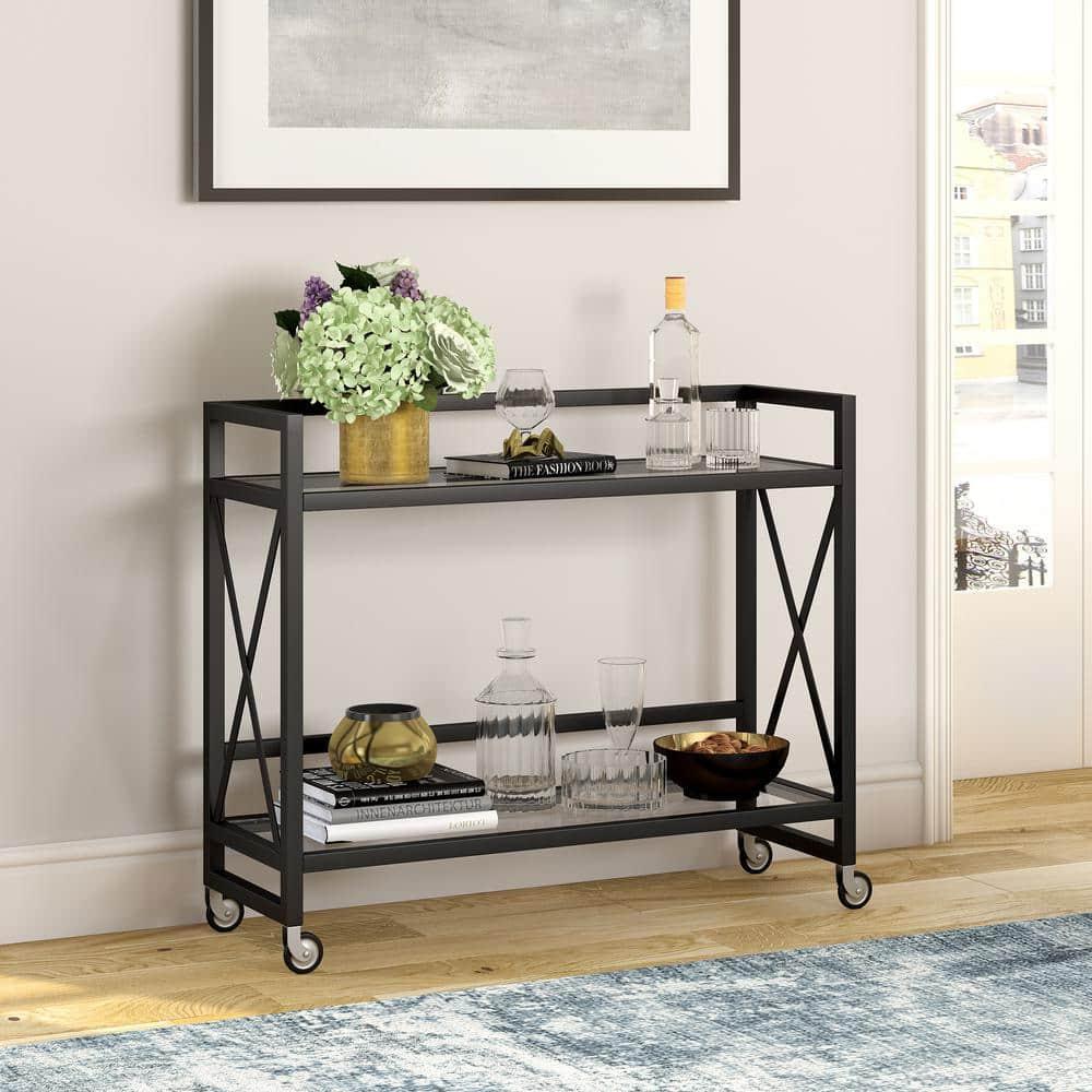 Evelyn&Zoe 38" Blackened Bronze Metal/Glass Bar Cart