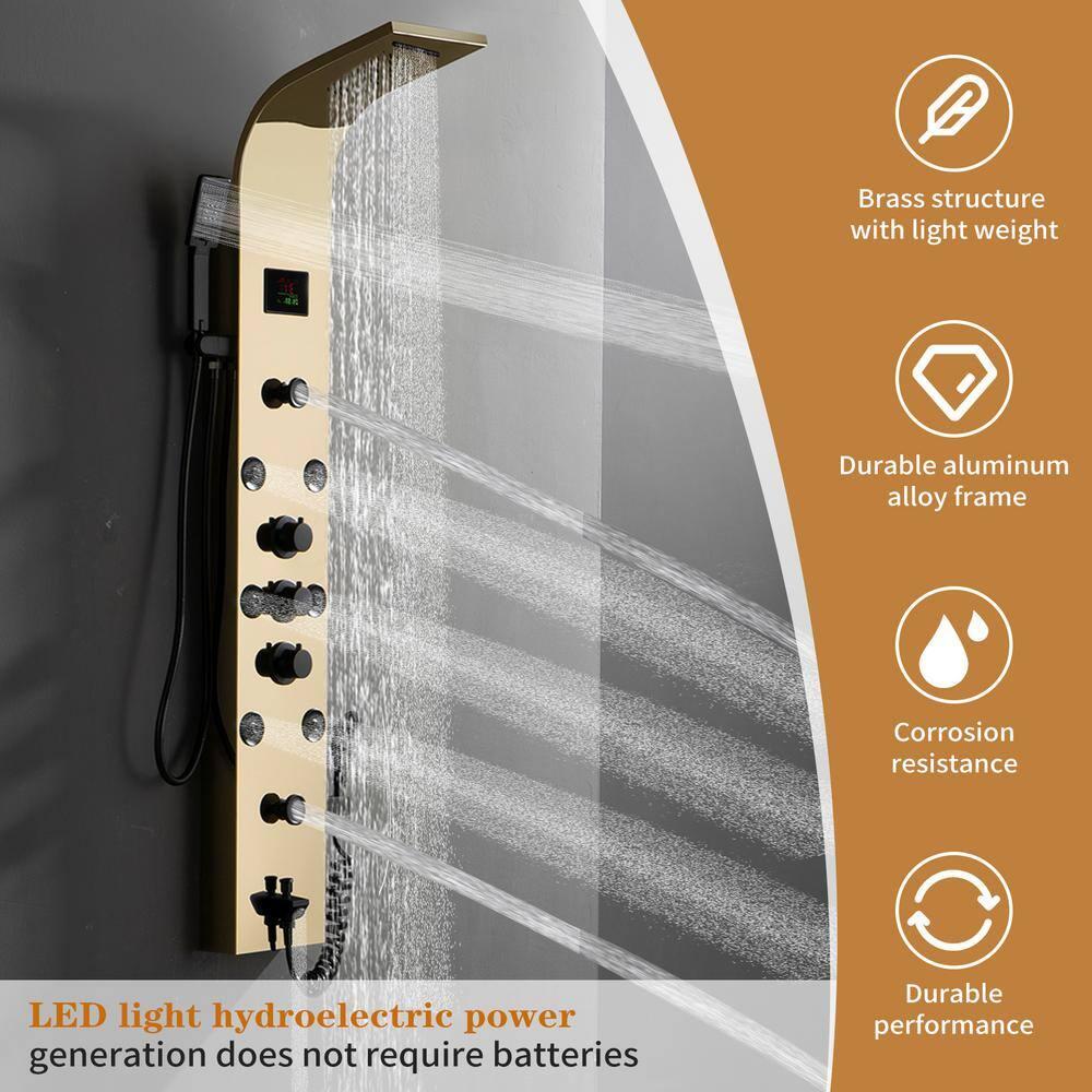 BWE 8-Jet Rainfall Shower Panel System with Rainfall Waterfall Shower Head and Shower Wand in