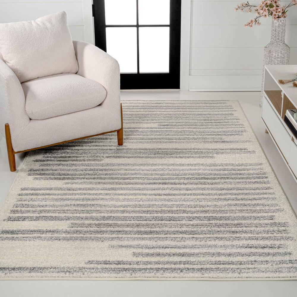 JONATHAN Y Khalil Modern Berber Stripe Cream/Gray 4 ft. x 6 ft. Area Rug