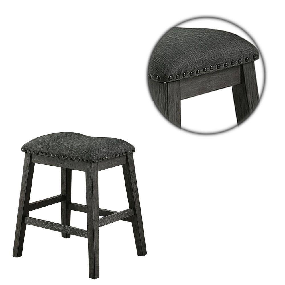 Fabric Saddle Counter Stool with Nailhead Trim, Grey - Set of 2