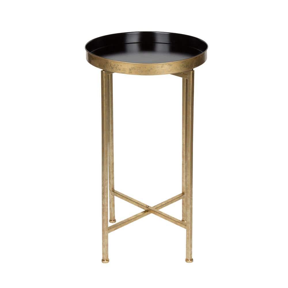 Kate and Laurel Celia Round Metal Tea Table, 14x14x25.75, Gold and Black