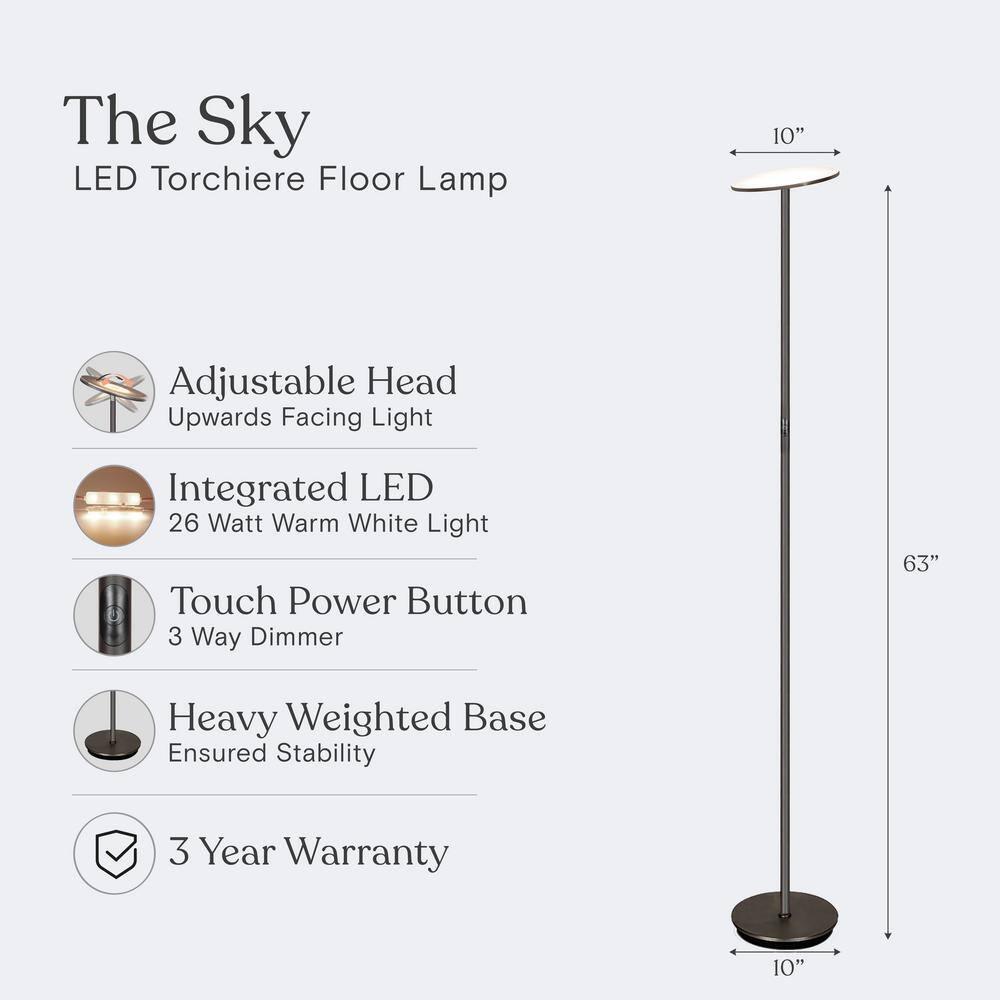 Brightech Sky Industrial 63 in. Dimmable LED Floor Lamp with Adjustable Head
