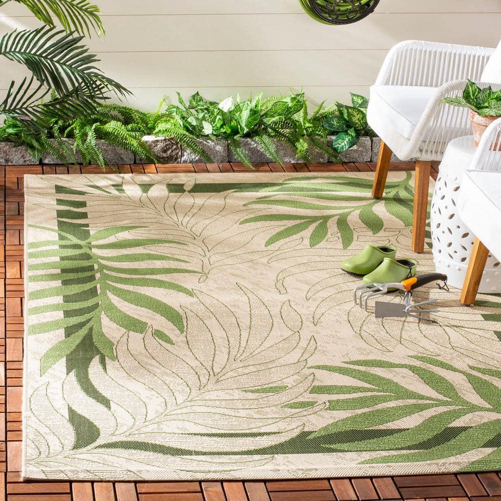 Courtyard CY7836 Power Loomed Indoor/Outdoor Area Rug - Cream/Green - 5'3"x7'7" - Safavieh.