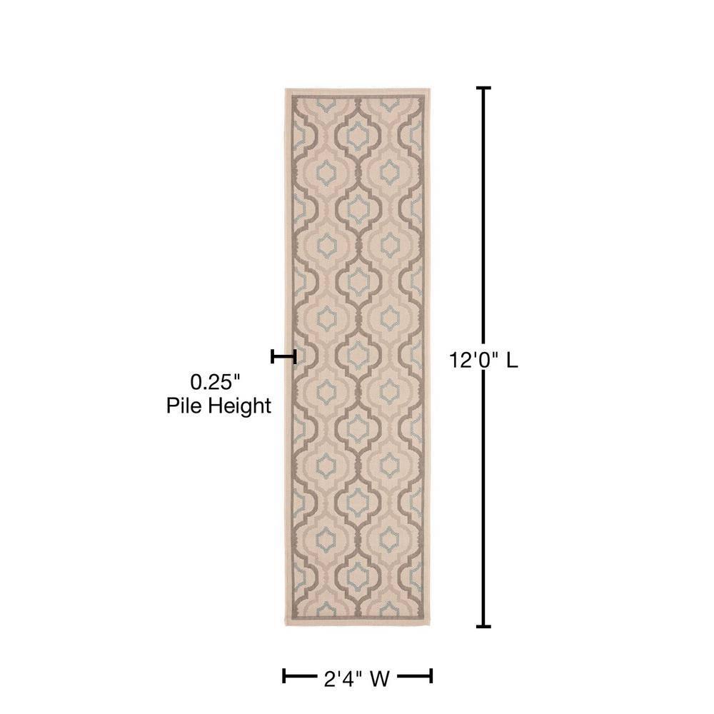 Courtyard CY7938 Power Loomed Indoor and Outdoor Runner Rug - Beige/Dark Beig - 2'3"x12' - Safavieh