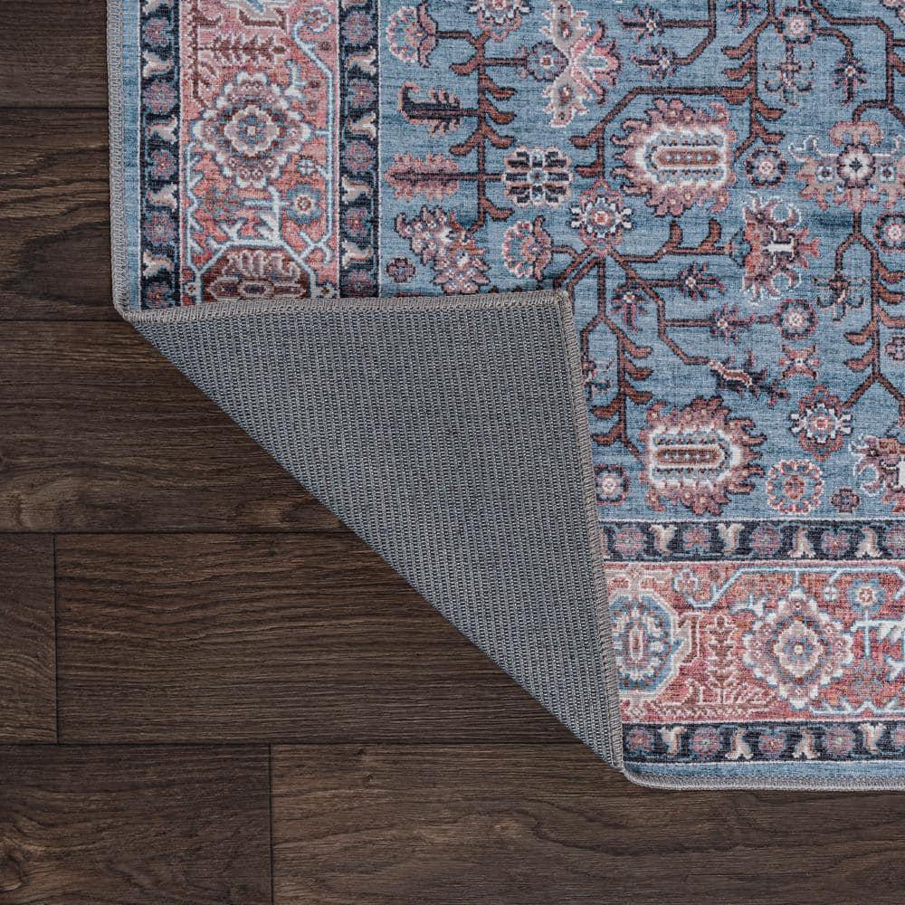 Kemer All-Over Persian Machine-Washable Blue/Red/Brown 8 ft. x 10 ft. Area Rug - JONATHAN Y